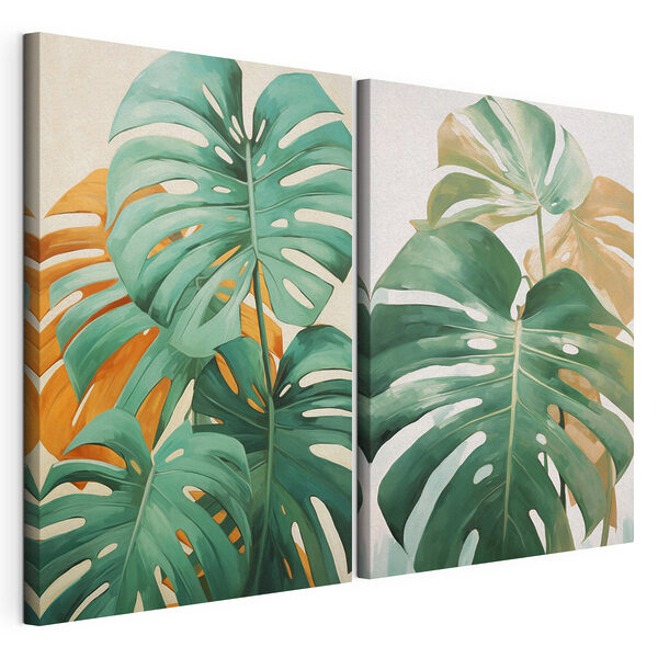 Des feuilles d'un vert luxuriant aux teintes éclatantes Impression sur toile modulaire Des feuilles d'un vert luxuriant aux teintes éclatantes