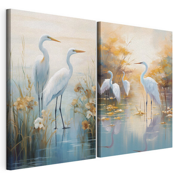 Impression sur toile modulaire Deux oiseaux blancs dans l'eau
