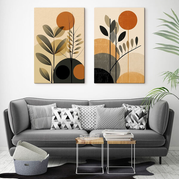Impression sur toile modulaire Deux images représentant des plantes et des cercles (UGS : m30564) Impression sur toile modulaire Deux images représentant des plantes et des cercles (UGS : m30564)