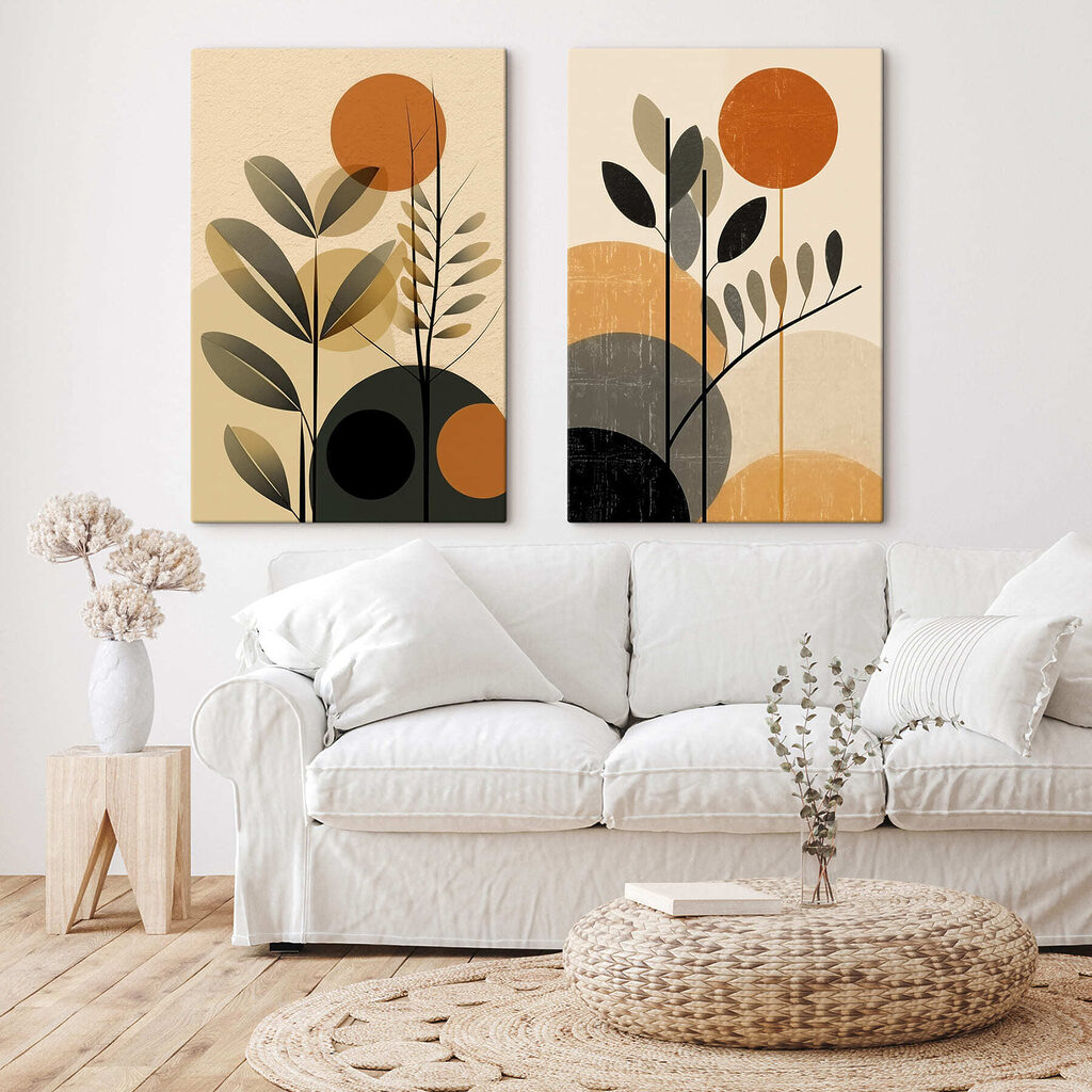 Impression sur toile modulaire Deux images représentant des plantes et des cercles (UGS : m30564) Impression sur toile modulaire Deux images représentant des plantes et des cercles (UGS : m30564)