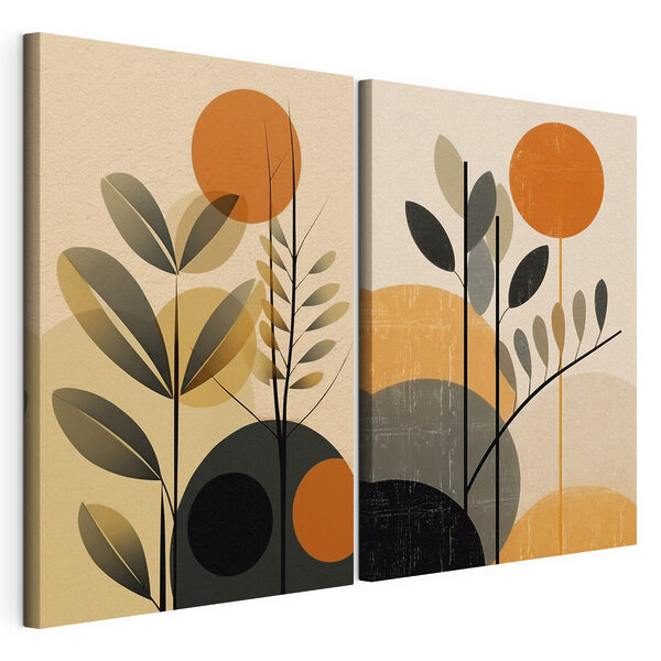 Impression sur toile modulaire Deux images représentant des plantes et des cercles