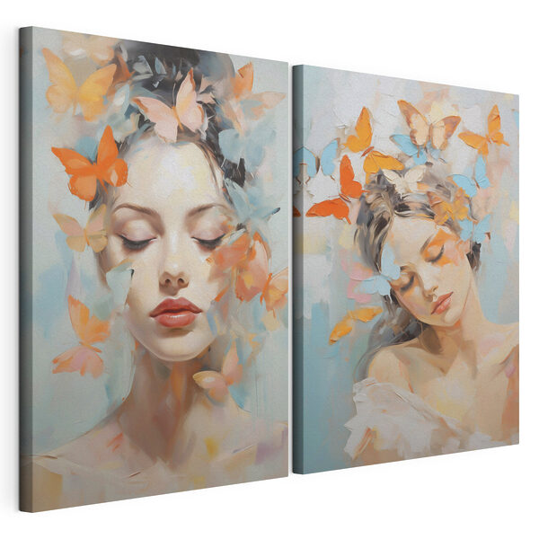 Collage représentant une femme avec des papillons dans les cheveux Impression sur toile modulaire Collage représentant une femme avec des papillons dans les cheveux