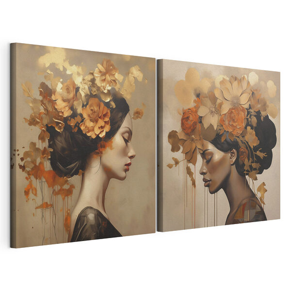 Tableau représentant une femme avec des fleurs dans les cheveux Impression sur toile modulaire Tableau représentant une femme avec des fleurs dans les cheveux