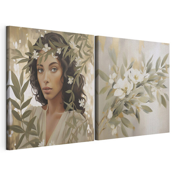 Tableau représentant une femme avec des fleurs Impression sur toile modulaire Tableau représentant une femme avec des fleurs