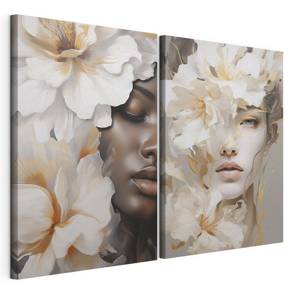 Femme avec des fleurs autour du visage Impression sur toile modulaire Femme avec des fleurs autour du visage