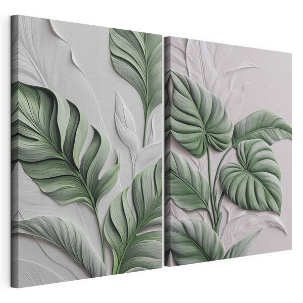 - Des feuilles luxuriantes dans un motif harmonieux Impression sur toile modulaire - Des feuilles luxuriantes dans un motif harmonieux