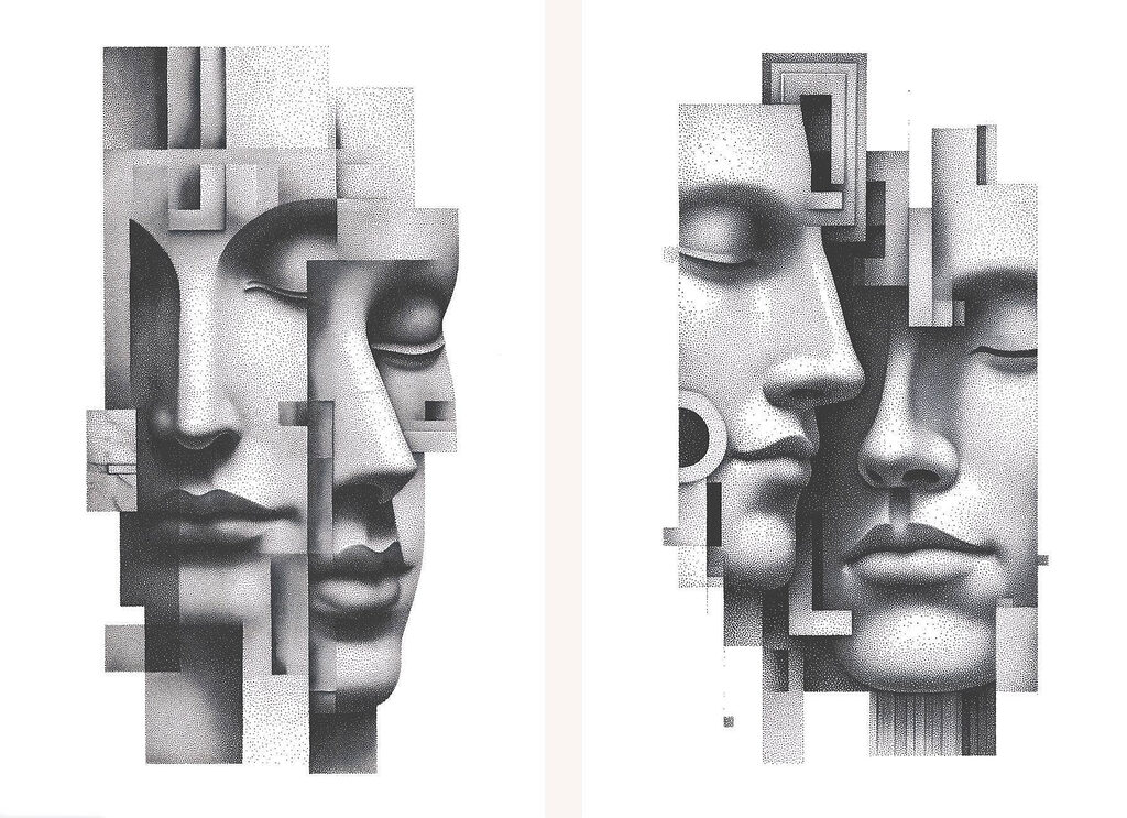 Faces intertwined in abstract harmony Faces intertwined in abstract harmony