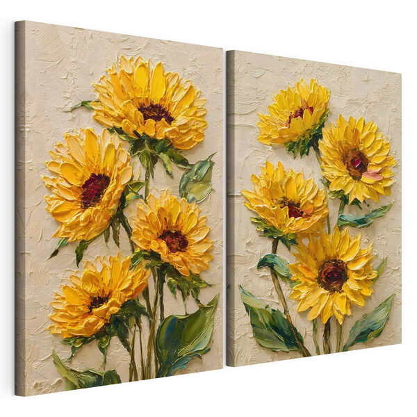 Impression sur toile modulaire Des tournesols aux couleurs éclatantes en pleine floraison