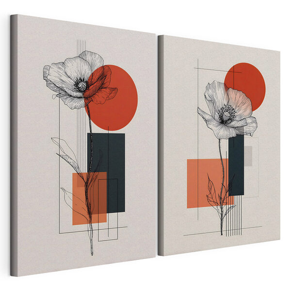Collage de fleurs et de formes géométriques Impression sur toile modulaire Collage de fleurs et de formes géométriques