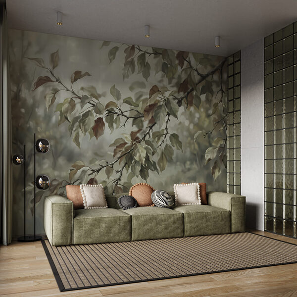 Peinture représentant une branche d'arbre avec des feuilles