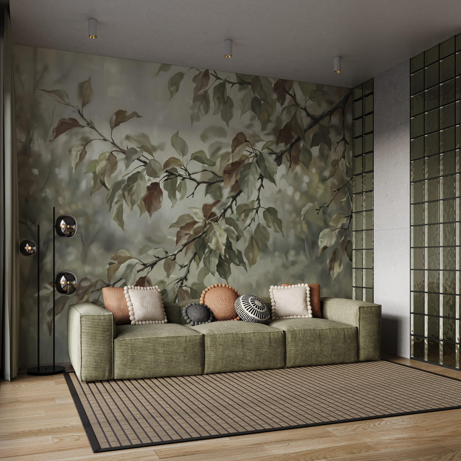 Peinture représentant une branche d'arbre avec des feuilles