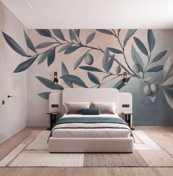 Peinture représentant une branche avec des feuilles et des fruits Peinture représentant une branche avec des feuilles et des fruits