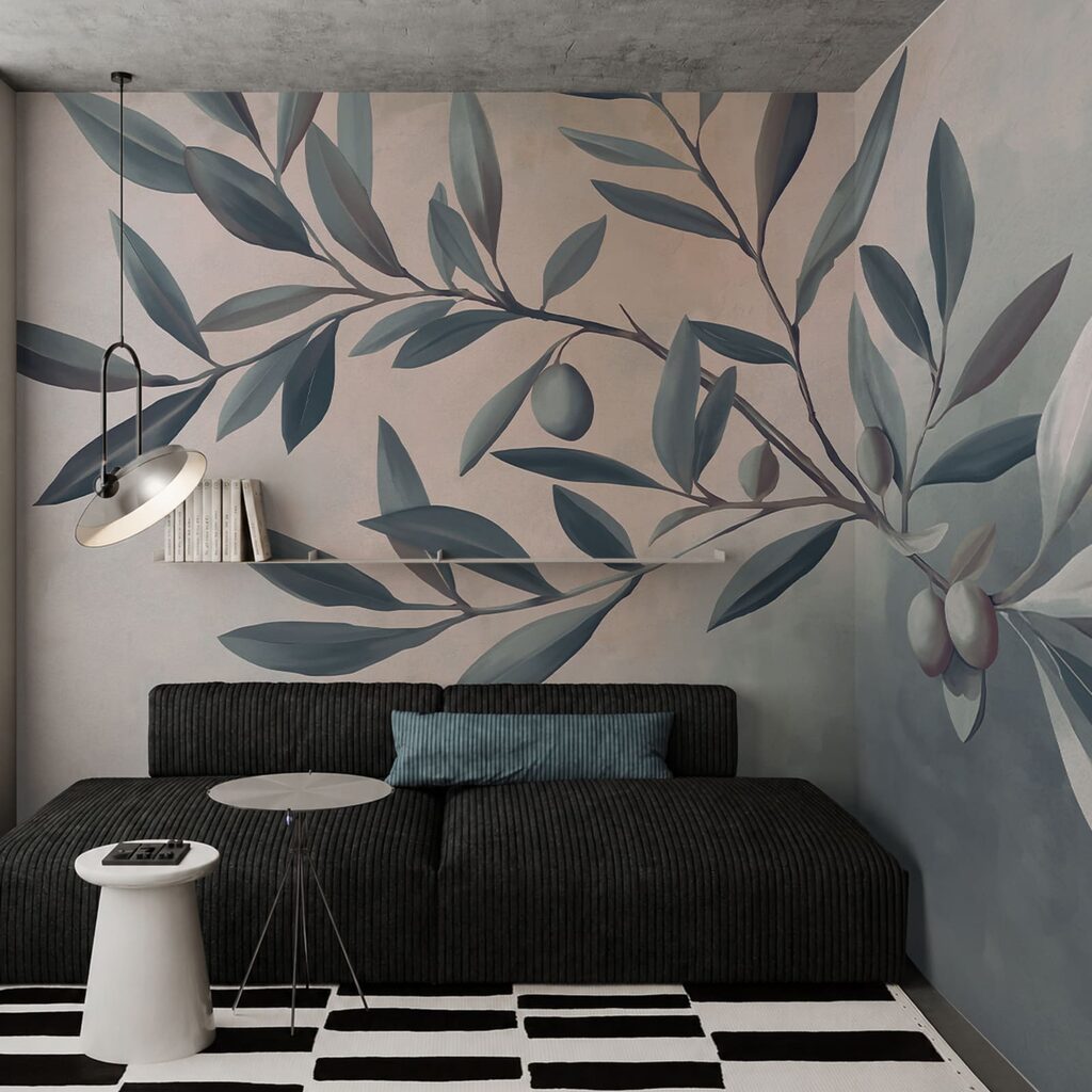 Peinture représentant une branche avec des feuilles et des fruits Peinture représentant une branche avec des feuilles et des fruits