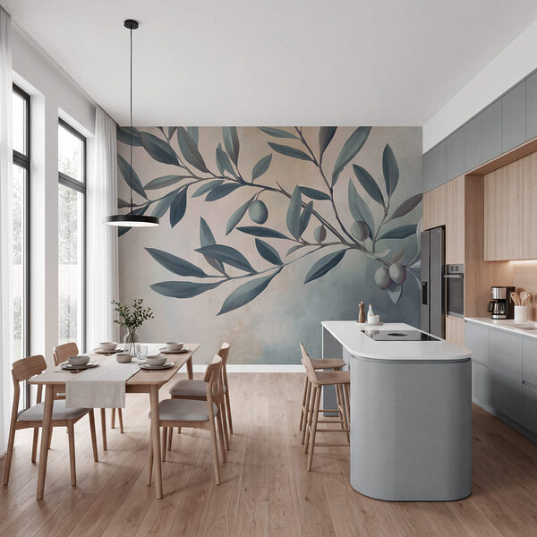 Peinture représentant une branche avec des feuilles et des fruits Peinture représentant une branche avec des feuilles et des fruits