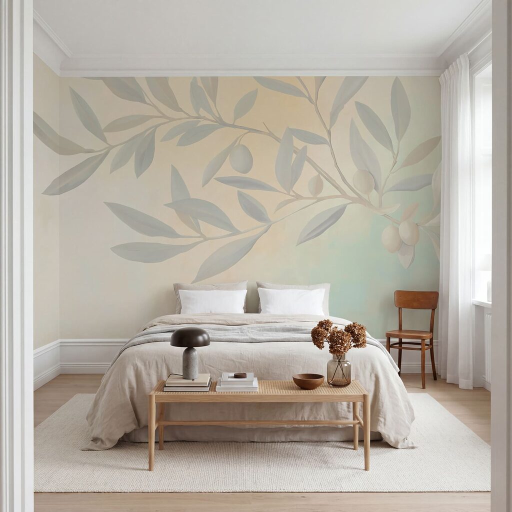 Peinture représentant une branche avec des feuilles et des fruits Peinture représentant une branche avec des feuilles et des fruits