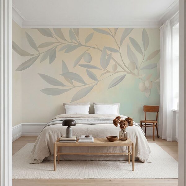 Peinture représentant une branche avec des feuilles et des fruits Peinture représentant une branche avec des feuilles et des fruits