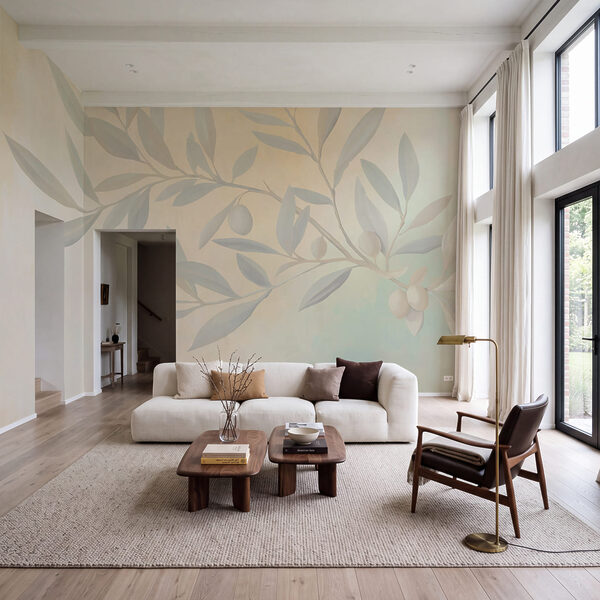 Peinture représentant une branche avec des feuilles et des fruits Peinture représentant une branche avec des feuilles et des fruits
