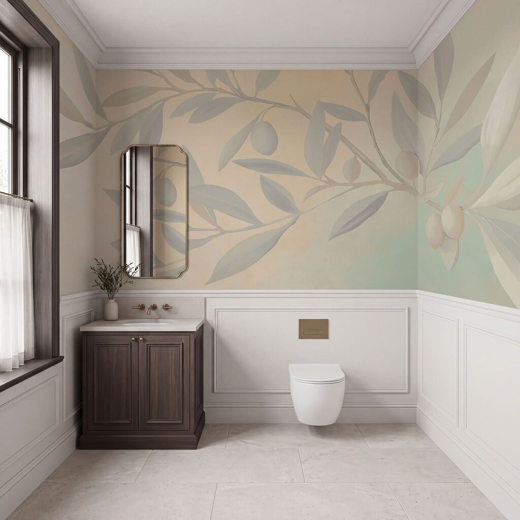 Peinture représentant une branche avec des feuilles et des fruits Peinture représentant une branche avec des feuilles et des fruits