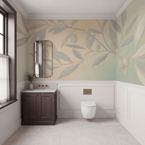 Peinture représentant une branche avec des feuilles et des fruits Peinture représentant une branche avec des feuilles et des fruits