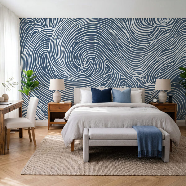 Motif à volutes bleu et blanc