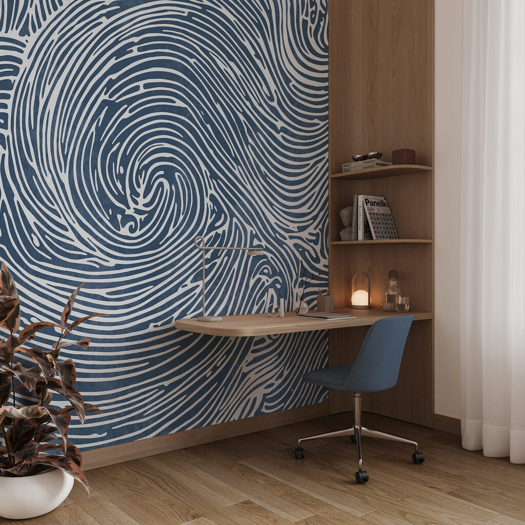 Motif à volutes bleu et blanc