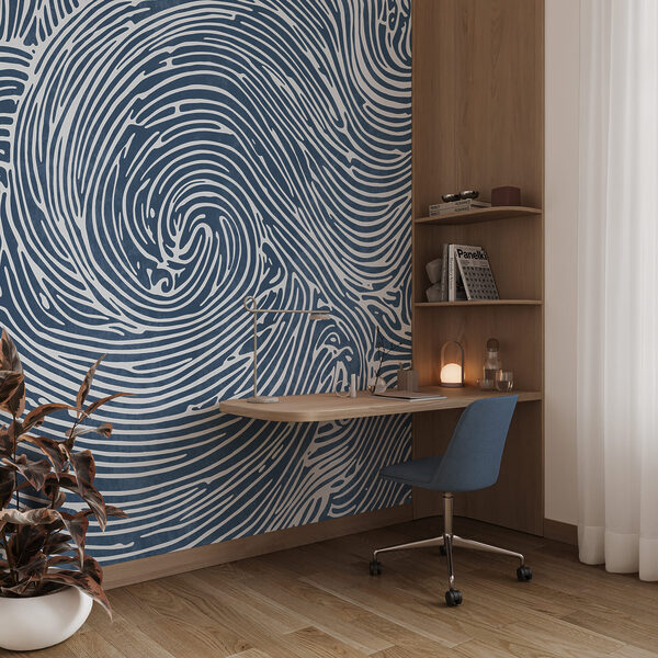 Motif à volutes bleu et blanc