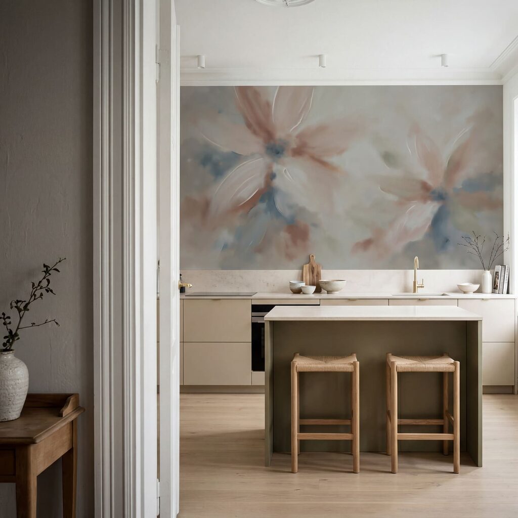 Peinture représentant des fleurs sur un fond blanc