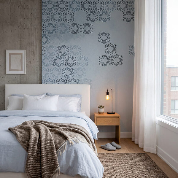 Fond bleu avec des motifs en noir et blanc Fond bleu avec des motifs en noir et blanc