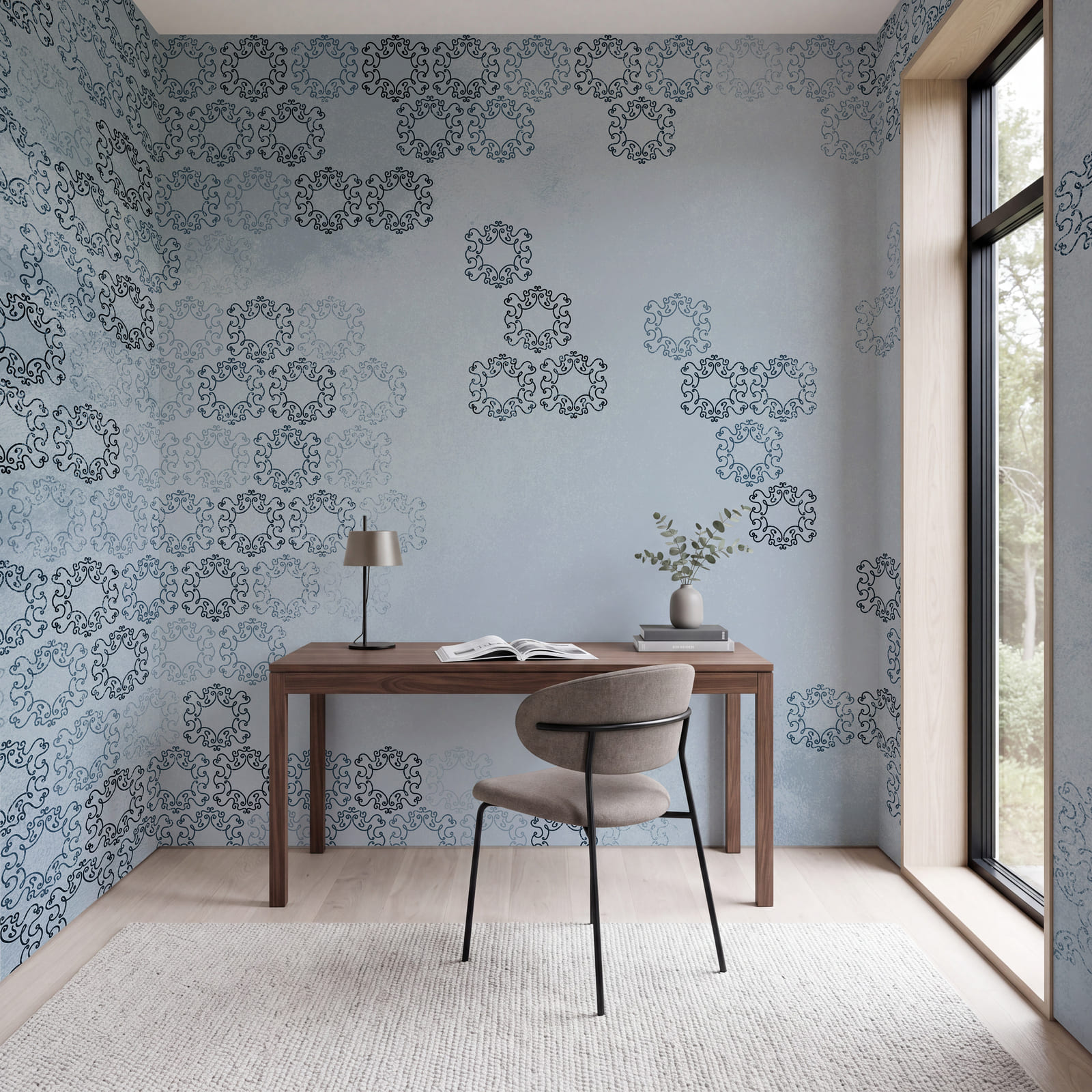 Fond bleu avec des motifs en noir et blanc Fond bleu avec des motifs en noir et blanc