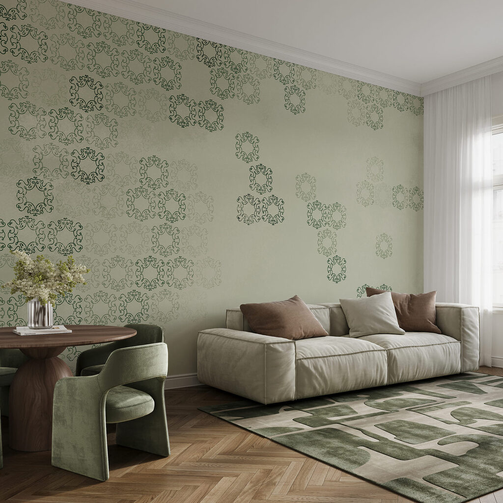 Fond blanc avec un motif noir et vert
