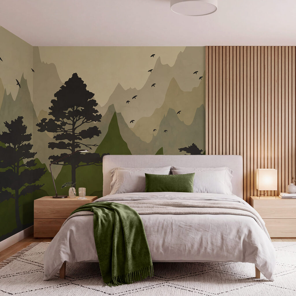 Peinture représentant des arbres et des montagnes Peinture représentant des arbres et des montagnes