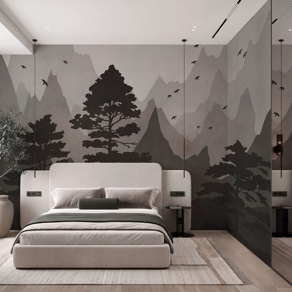 Paysage avec des montagnes et des arbres