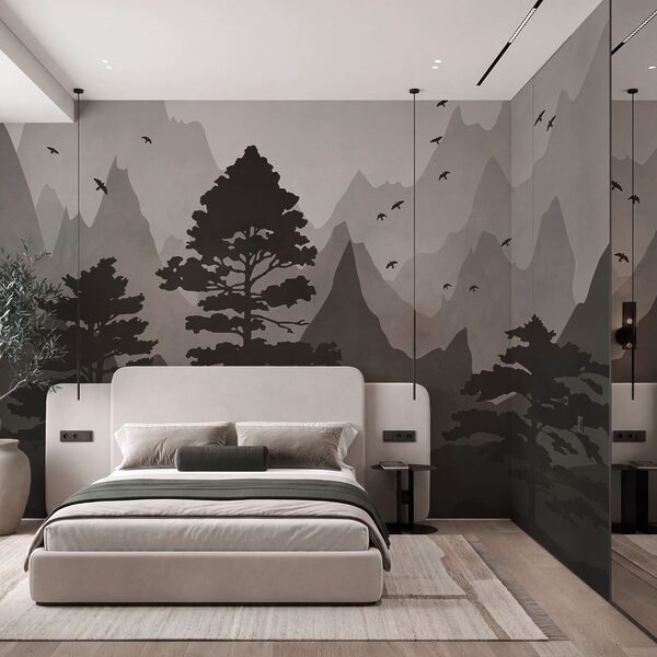 Paysage avec des montagnes et des arbres