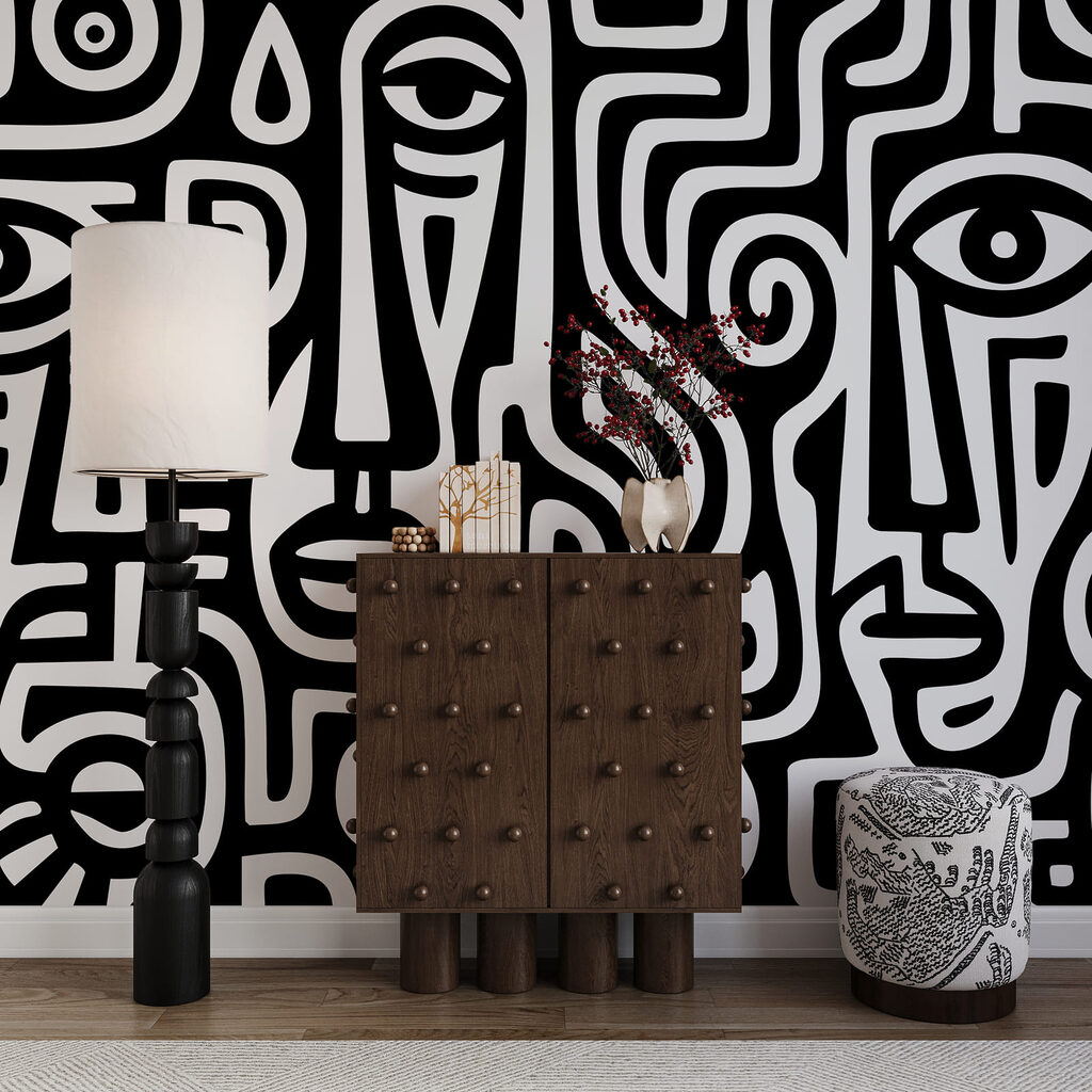 Motif de visages en noir et blanc Motif de visages en noir et blanc