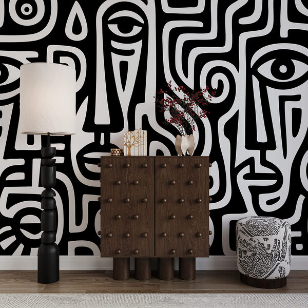 Motif de visages en noir et blanc Motif de visages en noir et blanc