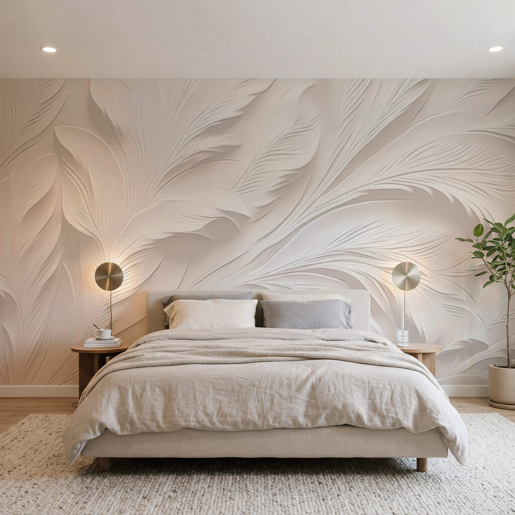 Motif de plumes blanches sur un fond blanc