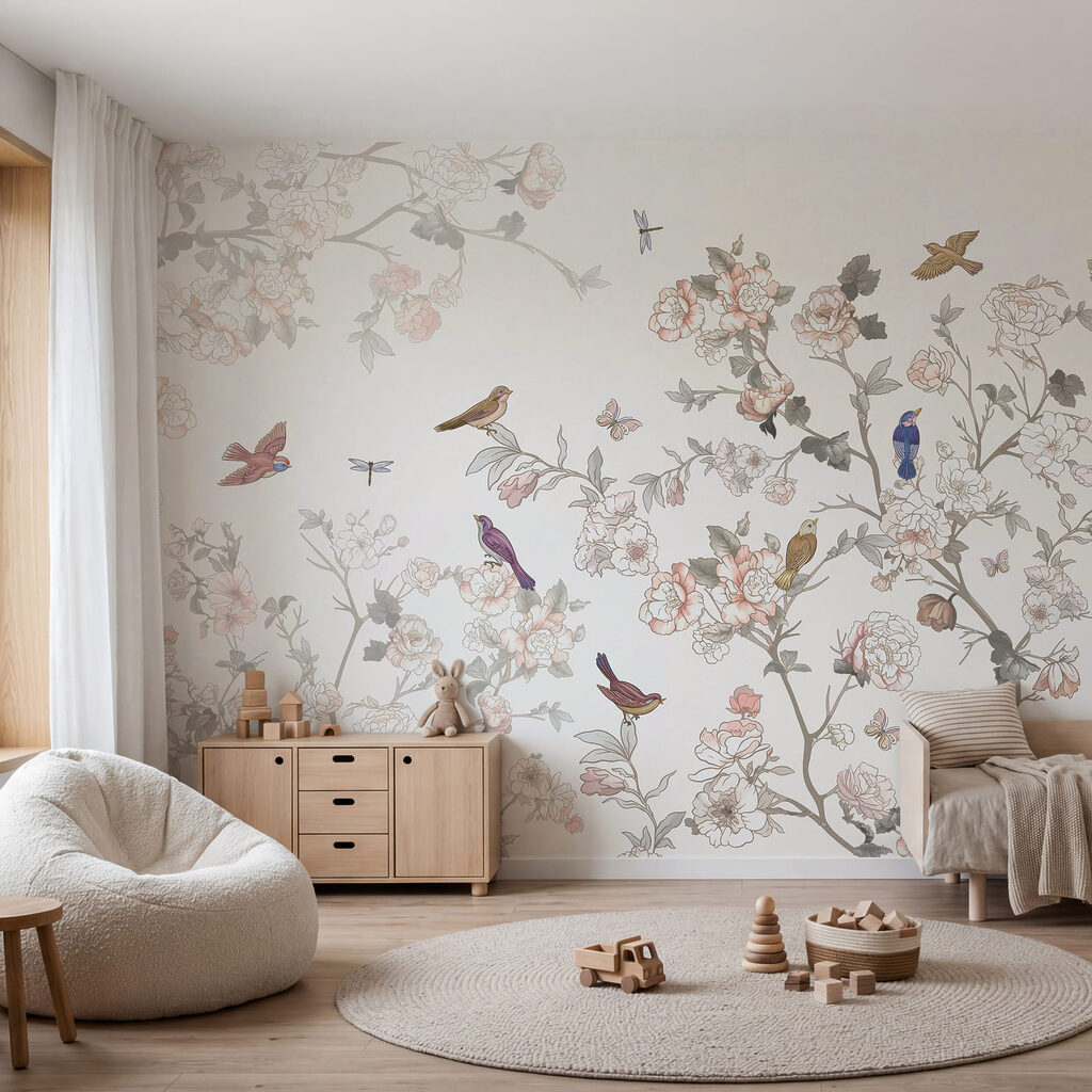 Scène florale avec des oiseaux colorés Scène florale avec des oiseaux colorés