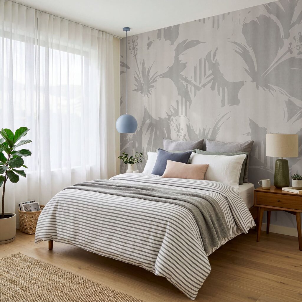 Motif floral blanc et gris