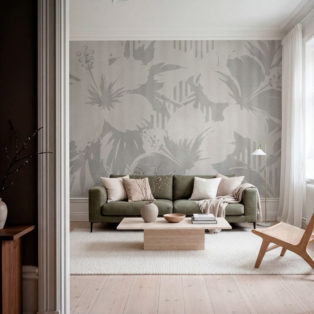 Motif floral blanc et gris