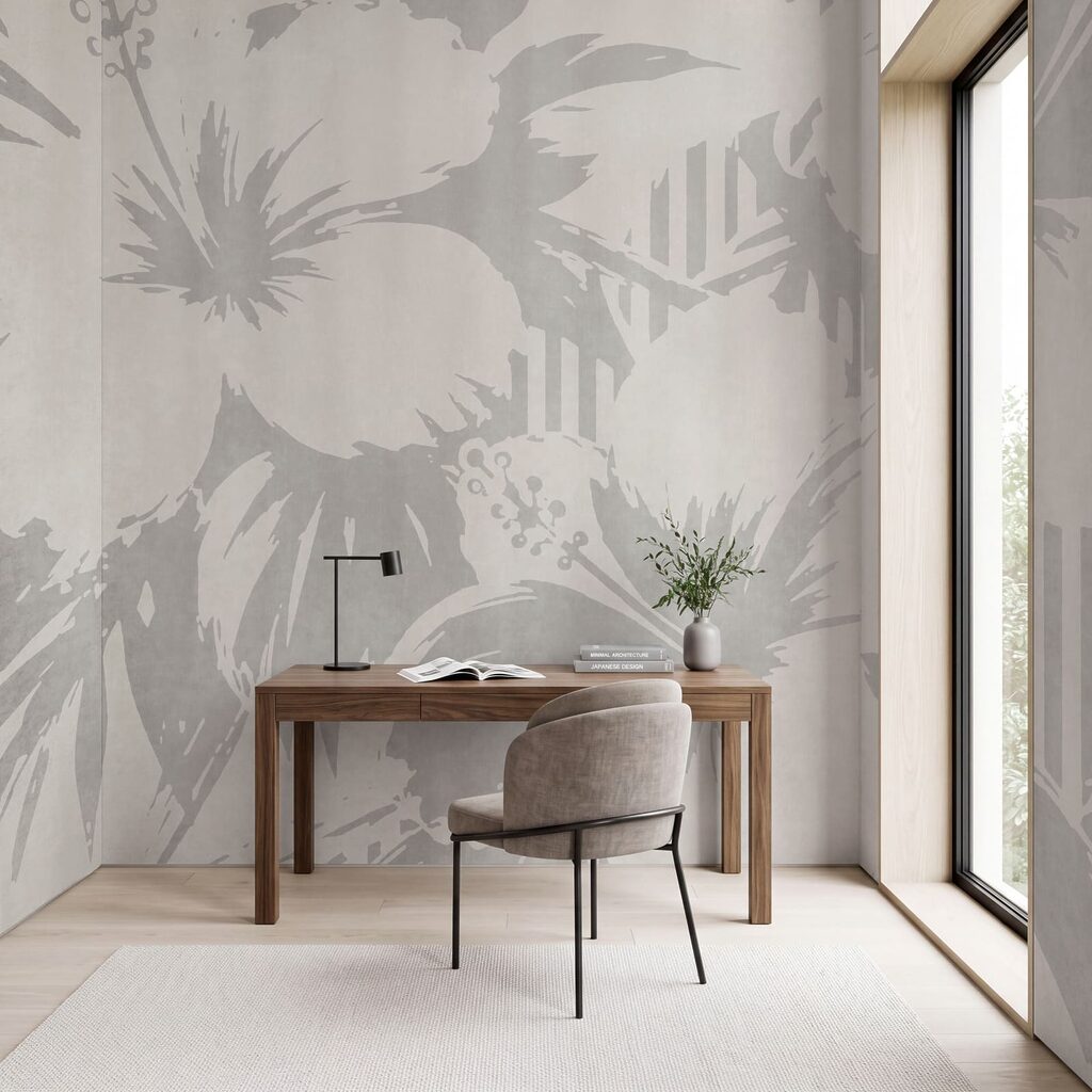 Motif floral blanc et gris