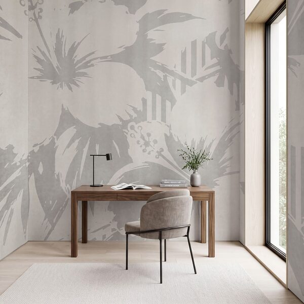 Motif floral blanc et gris