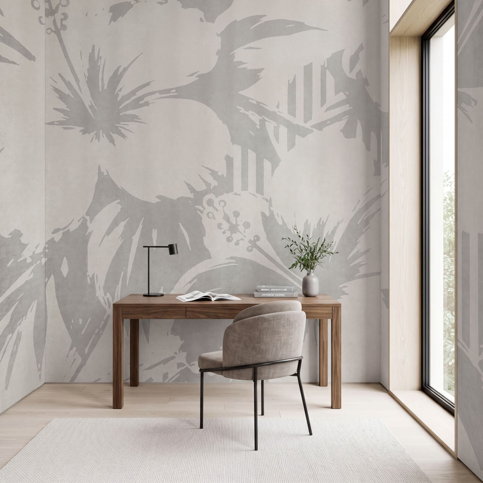 Motif floral blanc et gris