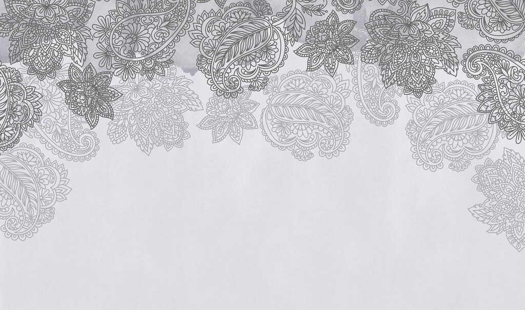Grey and white background with paisley design