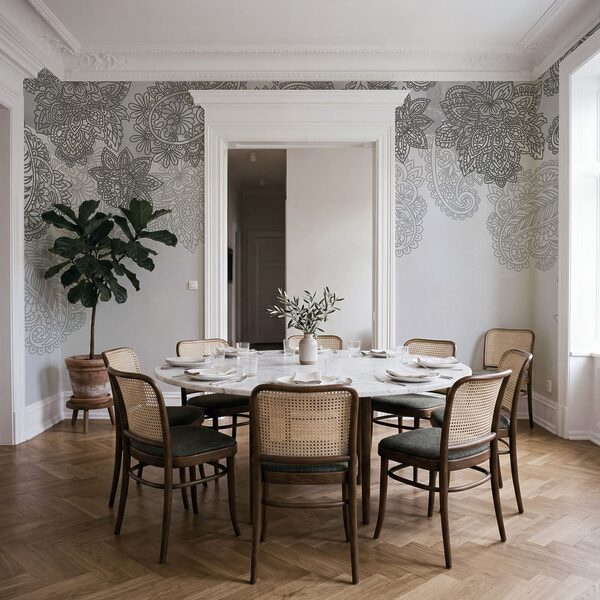 Fond gris et blanc avec un motif paisley