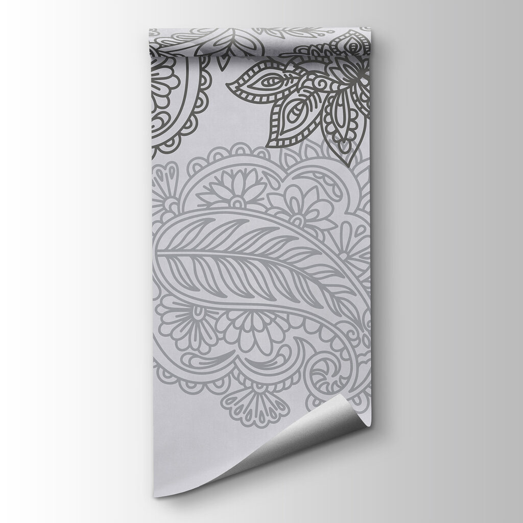 Grey and white background with paisley design