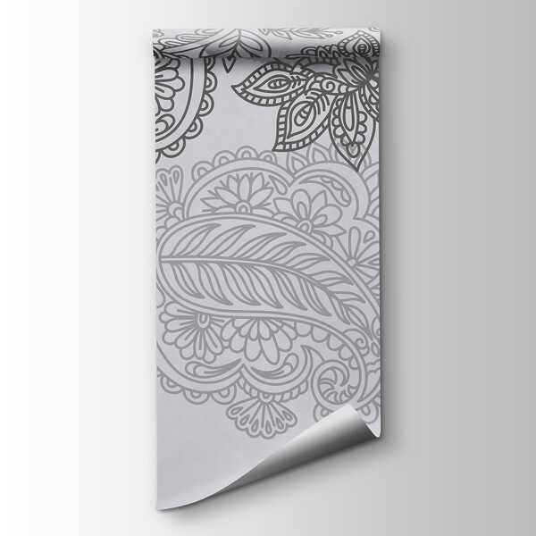 Grey and white background with paisley design