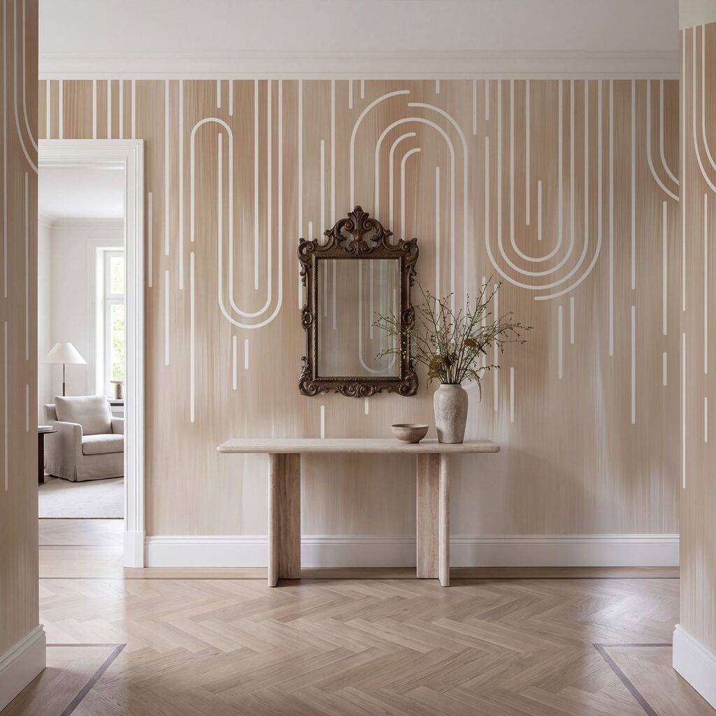 Des lignes blanches sur un fond marron
