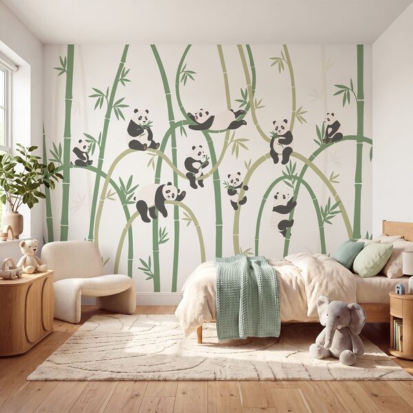 Groupe de pandas sur des bambous Groupe de pandas sur des bambous