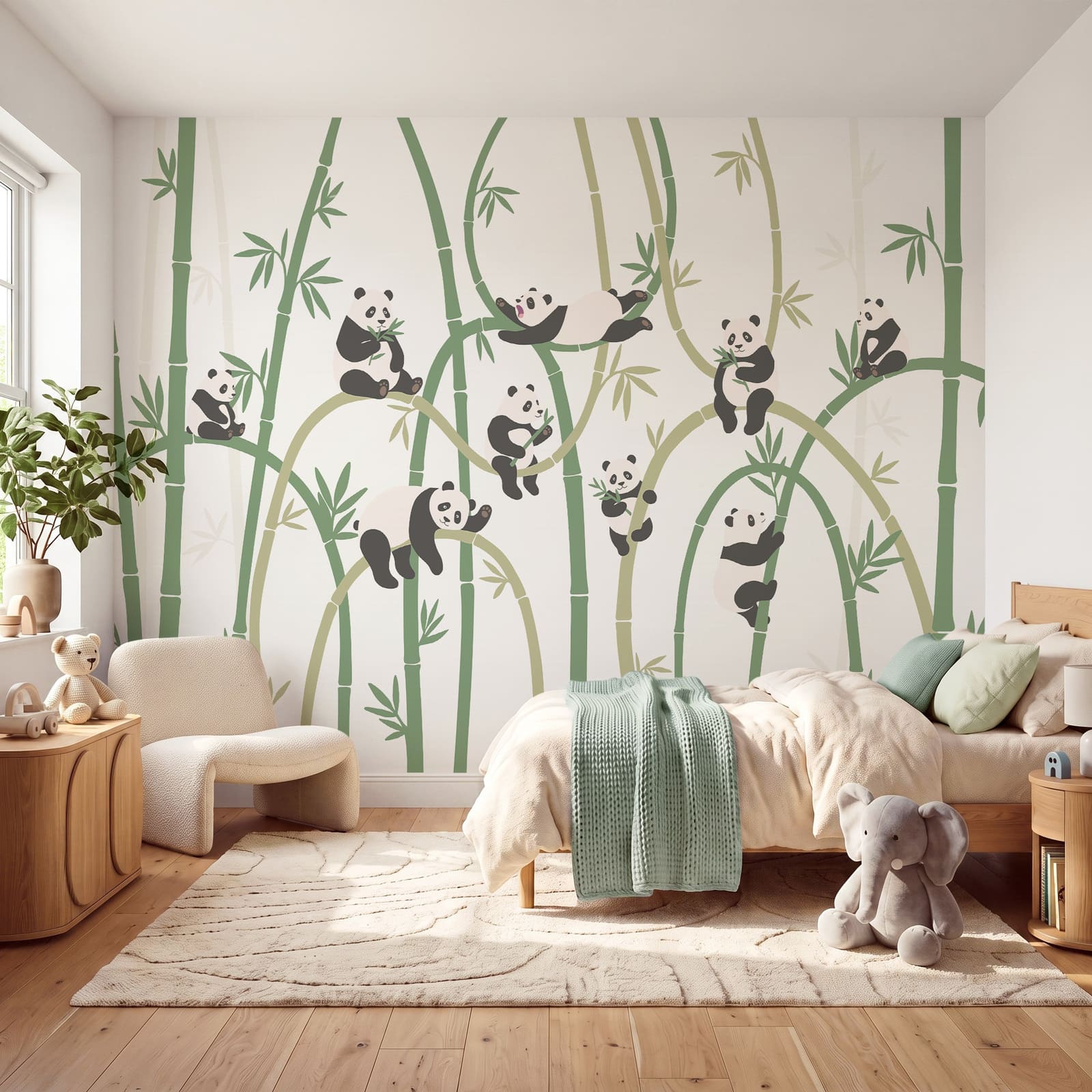 Groupe de pandas sur des bambous Groupe de pandas sur des bambous