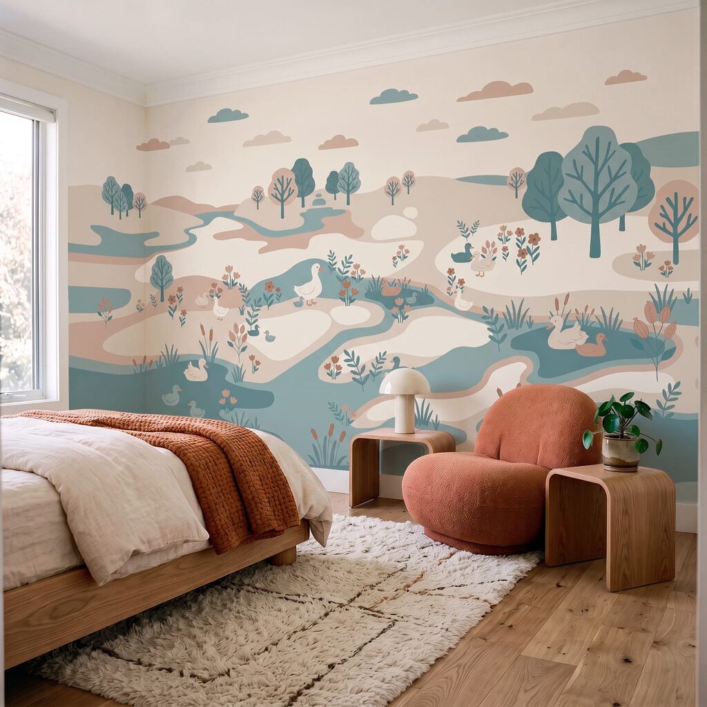 Paysage avec des canards et des arbres Paysage avec des canards et des arbres
